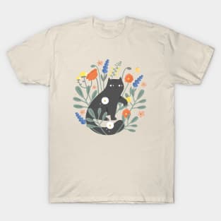 Black kitty in the garden T-Shirt